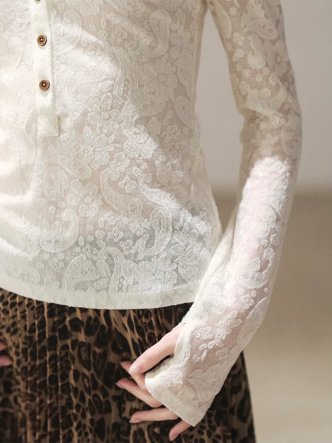 Paisley Jacquard Cropped Wool Top