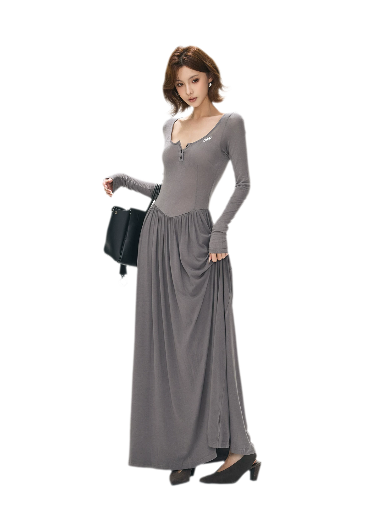 Vintage Square-Neck Paneled Maxi Dress