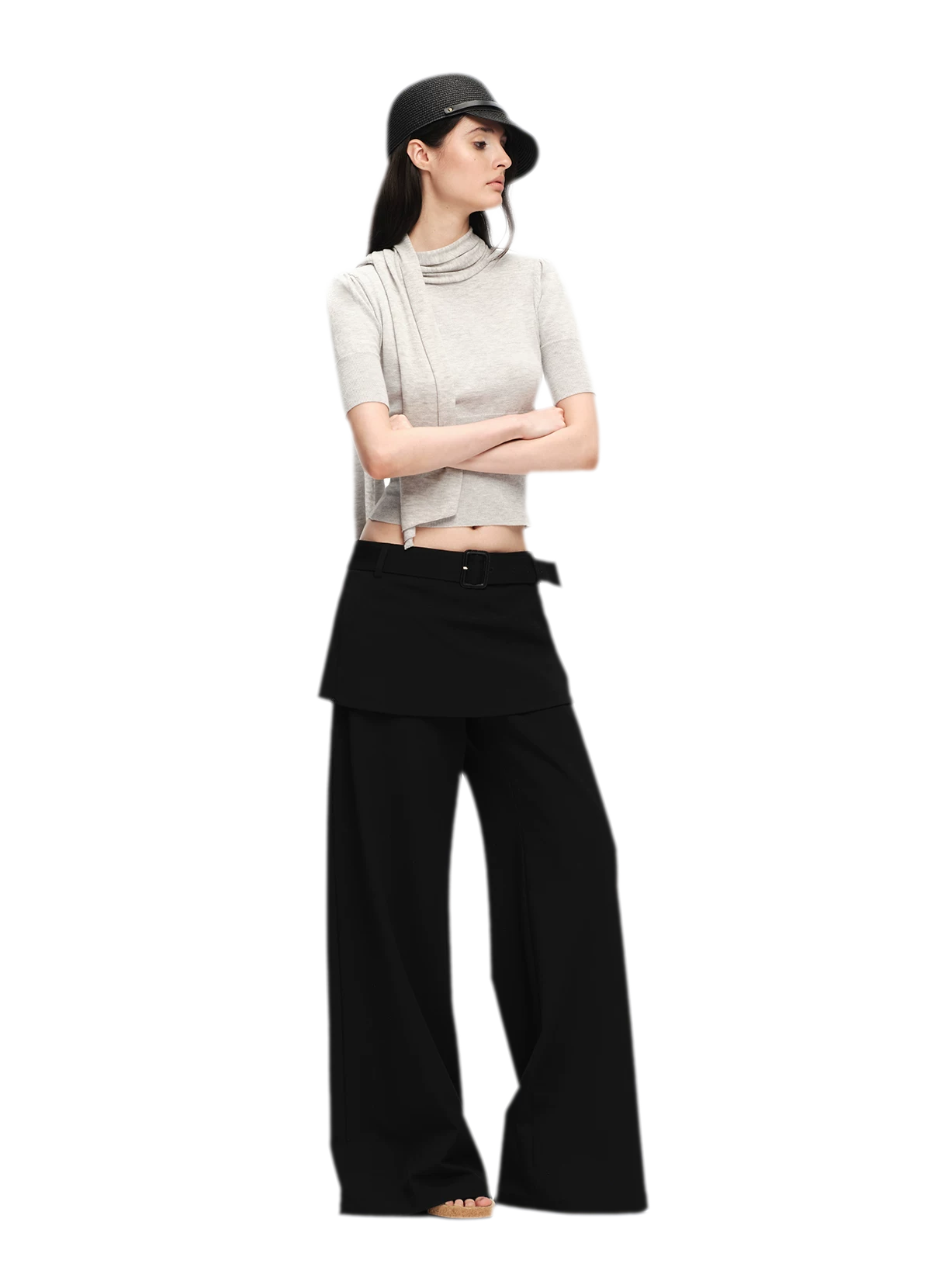Structured Faux-Layer Wide-Leg Trousers