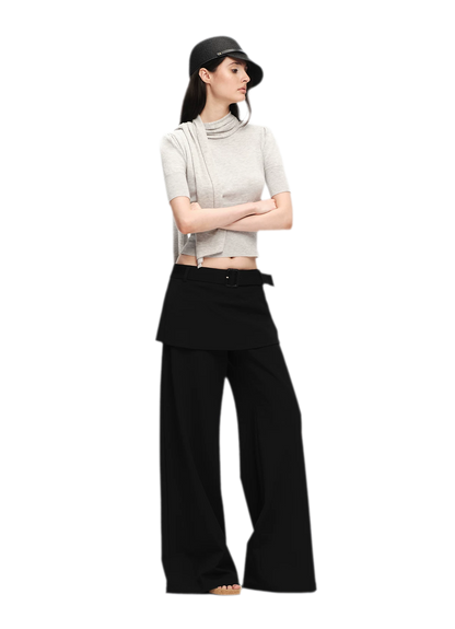 Structured Faux-Layer Wide-Leg Trousers