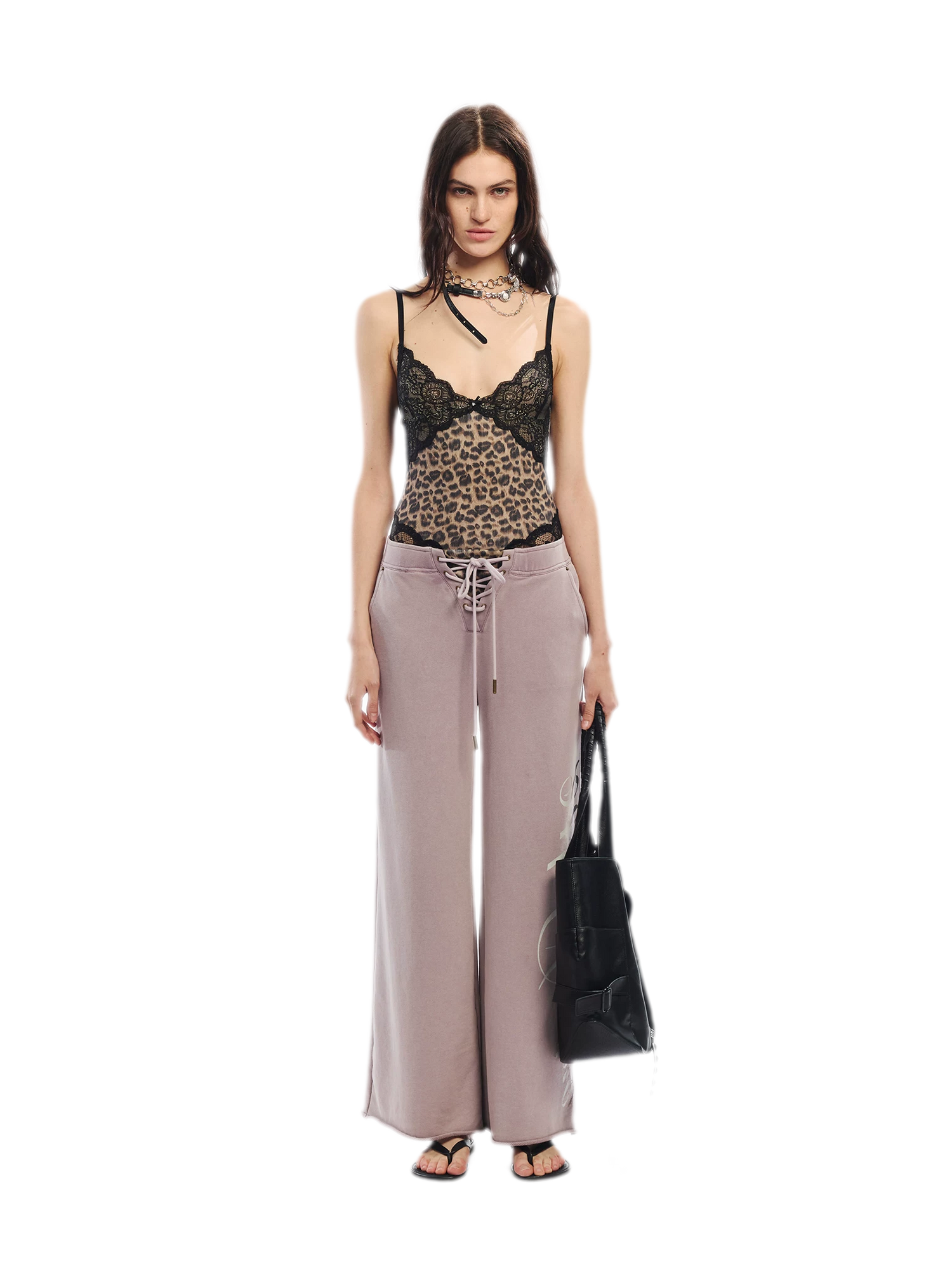 Vintage Letter Print Wide-Leg Pants