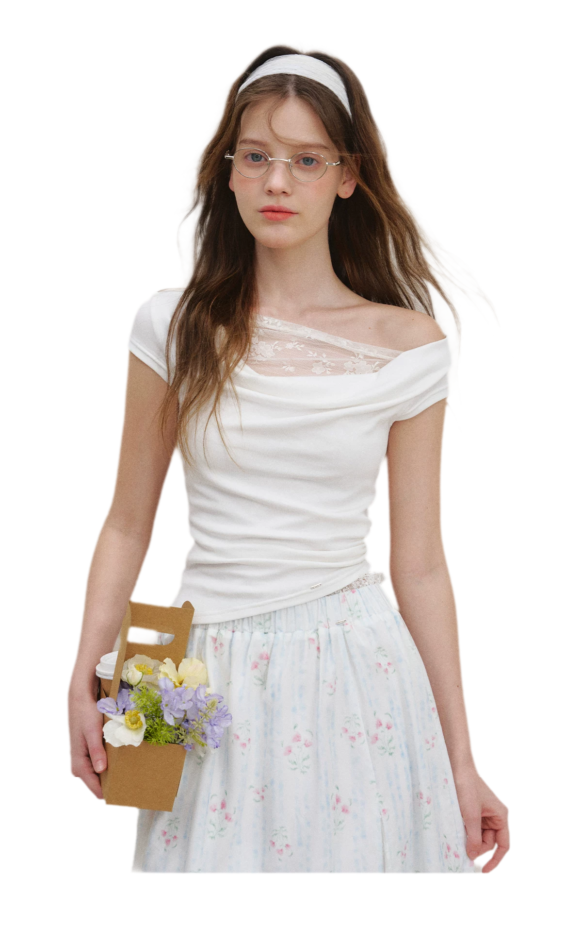 Asymmetric Lace Short Sleeve T-Shirt