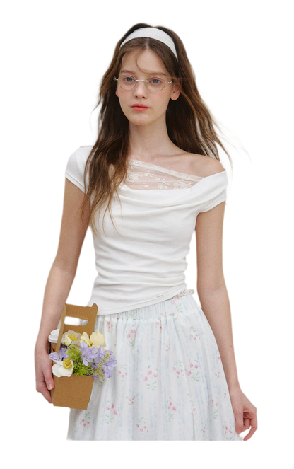 Asymmetric Lace Short Sleeve T-Shirt