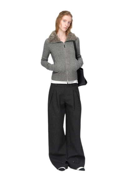 Wool Ribbed Fitted Cardigan