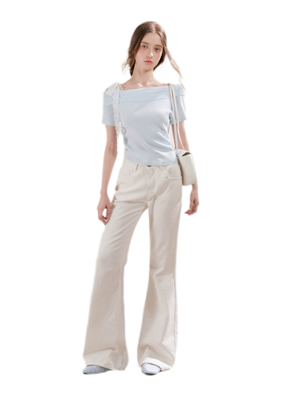Lace Trim Ruched Knit Top
