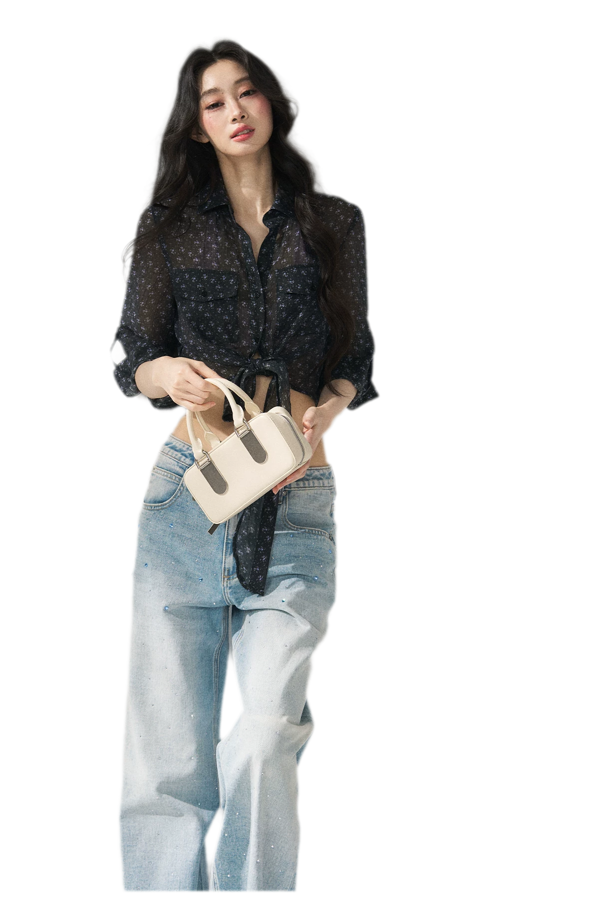 Floral Sheer Tie Shirt
