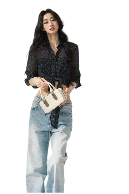 Floral Sheer Tie Shirt