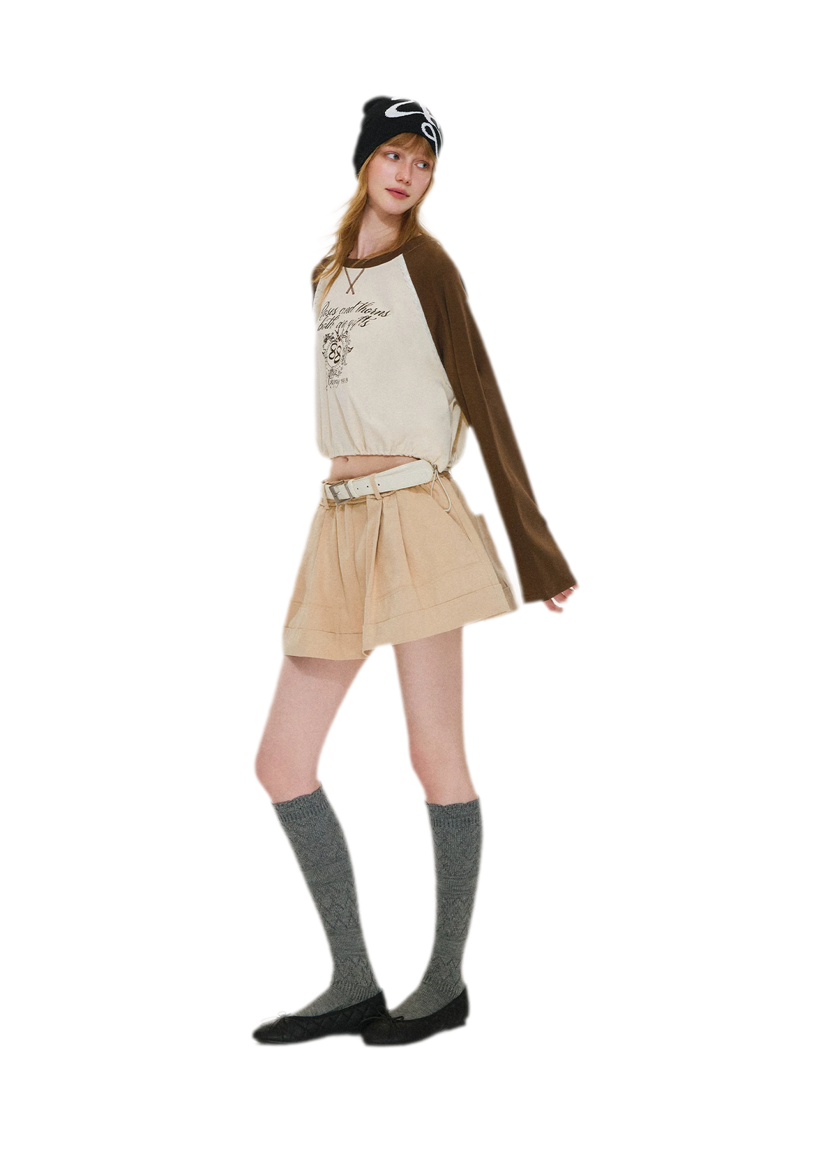 Cotton Raglan Cropped Long-Sleeve Top