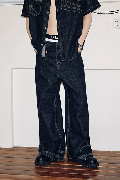 Washed Denim Wide-Leg Jeans