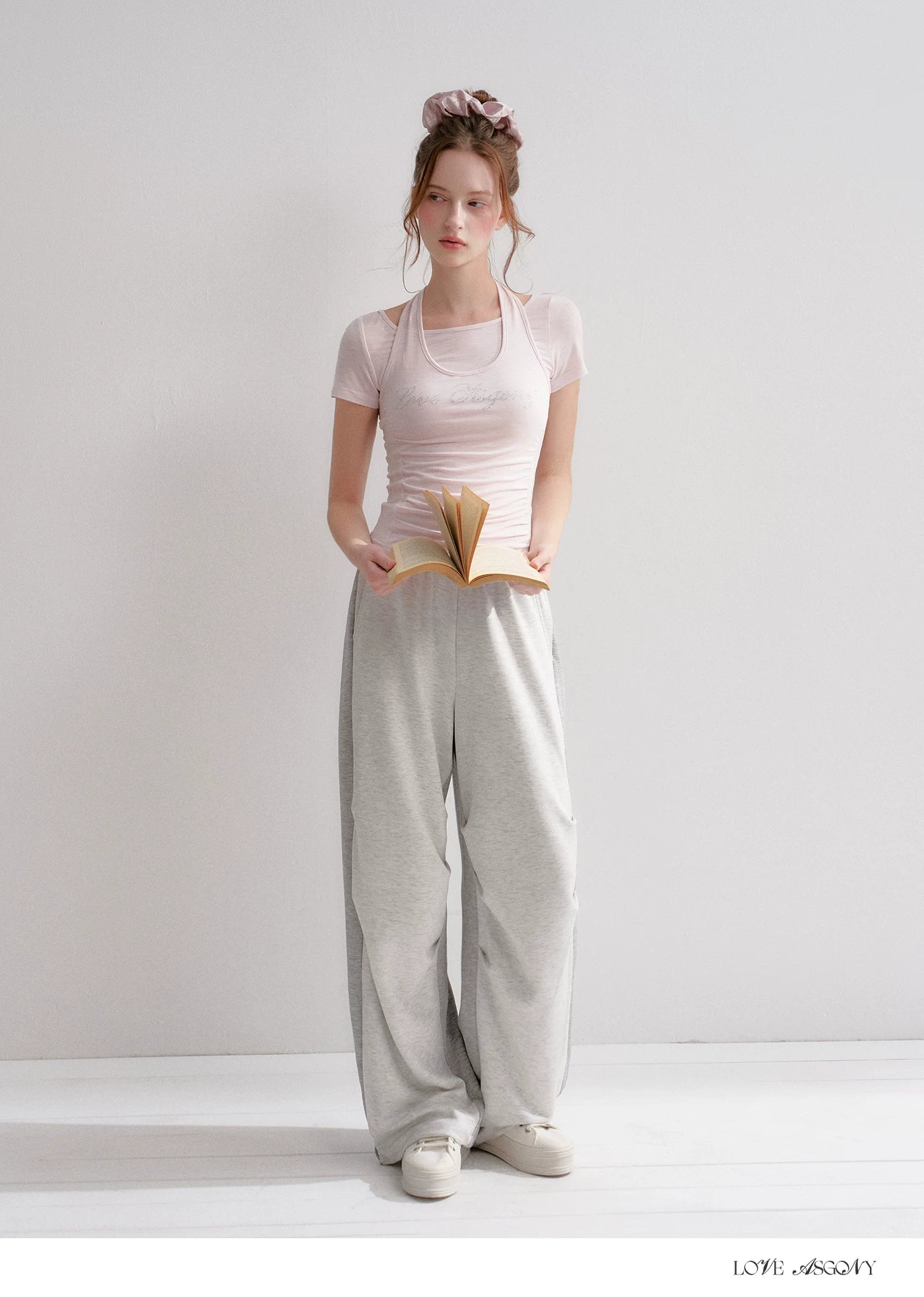 Lyocell Rhinestone Pleated Short Sleeve T-Shirt