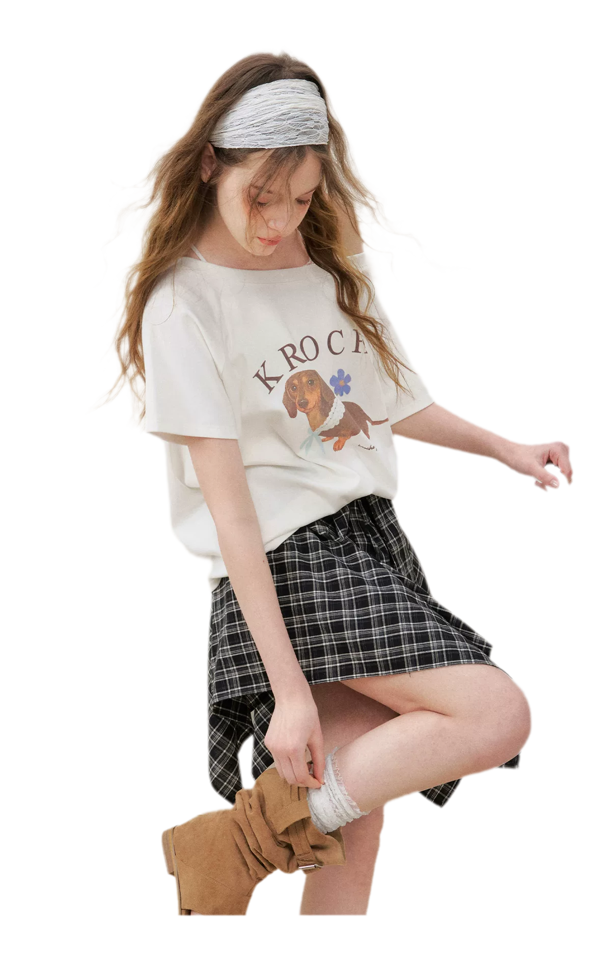 Asymmetric Lace Patchwork Plaid Skirt/Top