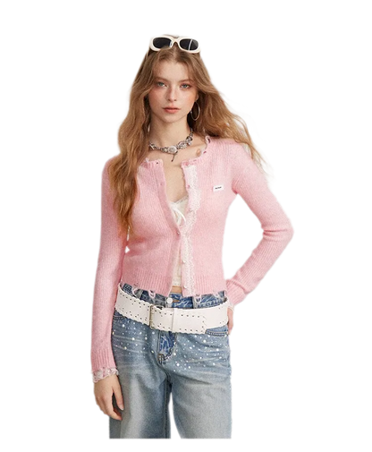 Lace Distressed Cropped Knit Sweater