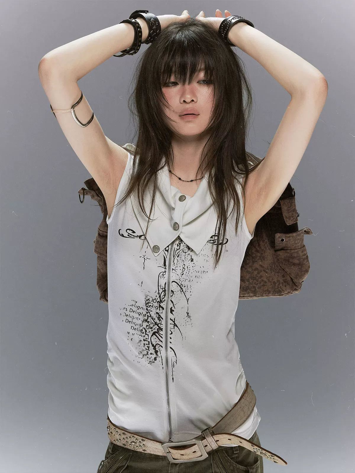 Cross Print Zip Vest