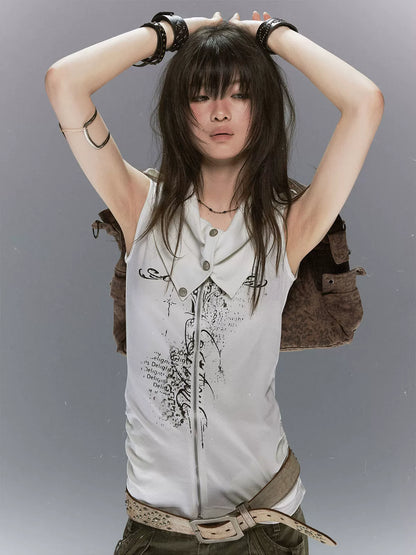 Cross Print Zip Vest