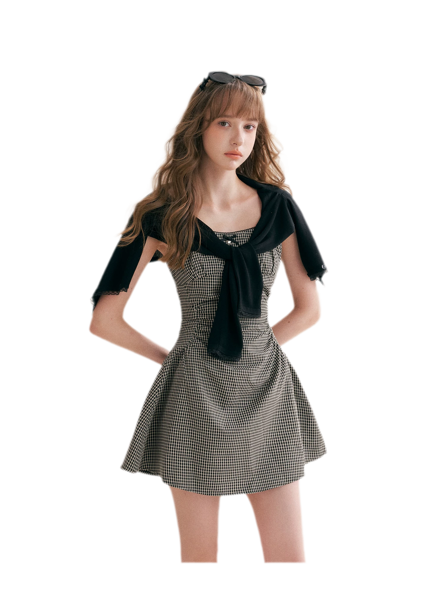 Hand-Pleated Ruffle Check Dress
