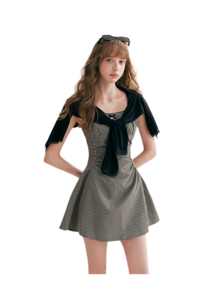 Hand-Pleated Ruffle Check Dress