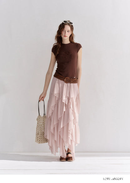 Irregular Ruffle Edge Chiffon Skirt