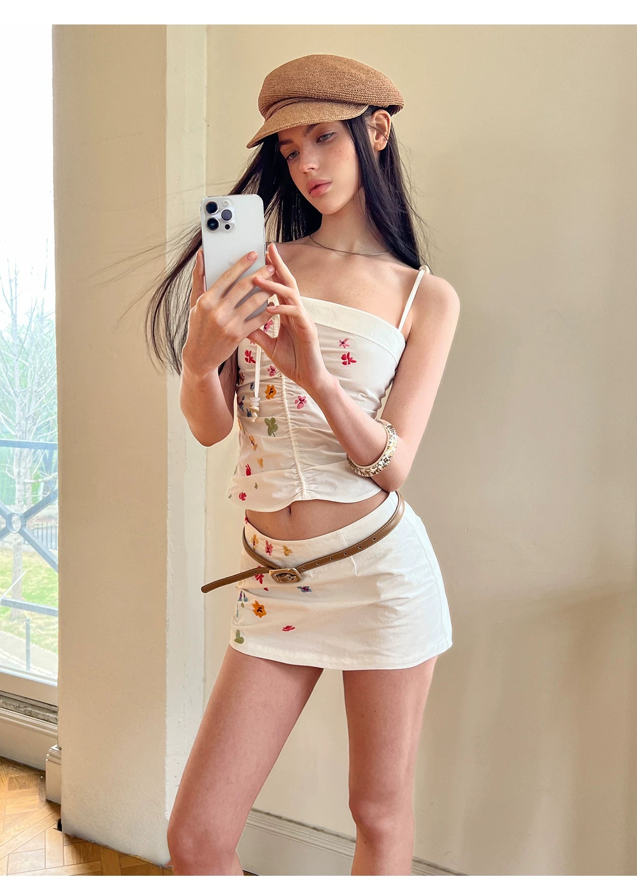 Summer Hand-Painted Floral Embroidered Cotton Camisole