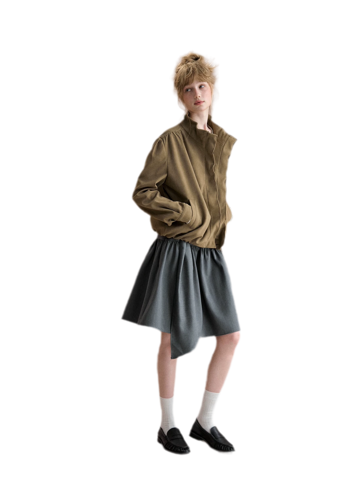 Gathered Suede Cropped Jacket