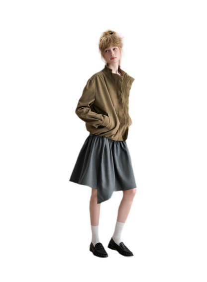 Gathered Suede Cropped Jacket