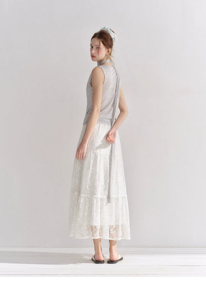 Draped Neckline Lace Patchwork Vest
