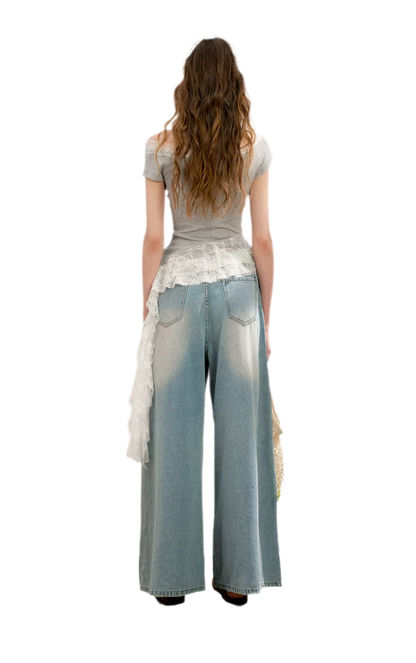 Asymmetric Lace Off-Shoulder T-Shirt