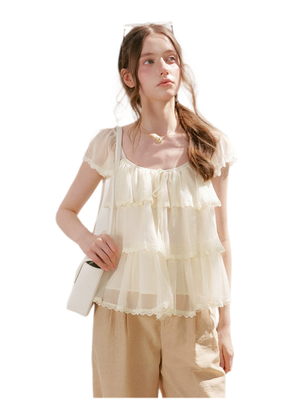 Tiered Ruffle Chiffon Blouse