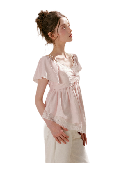 Tencel Lace V-Neck T-Shirt