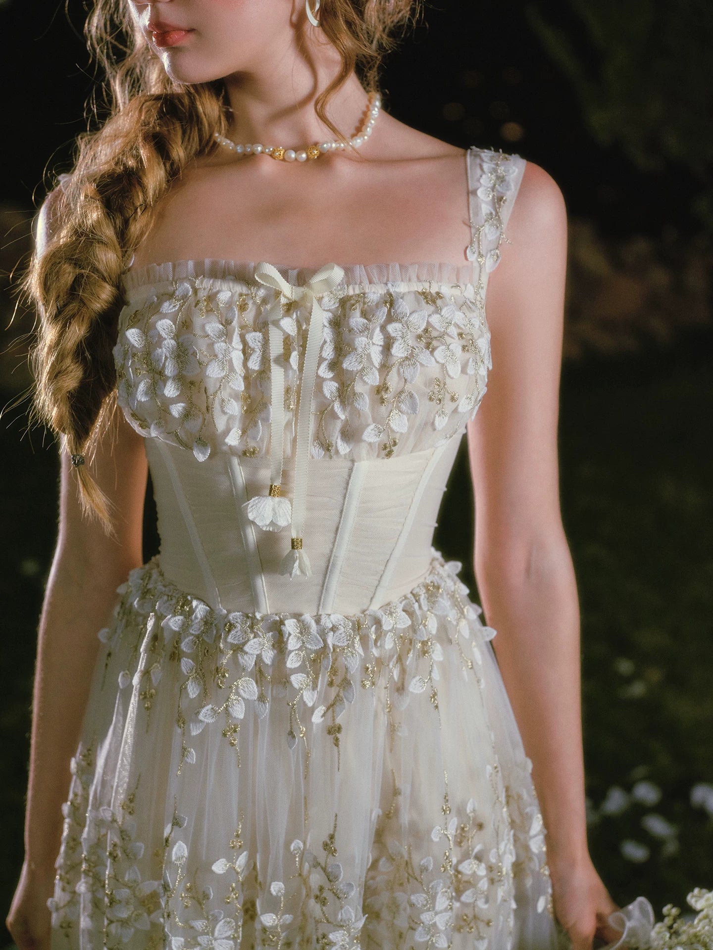 Embroidered Boned Waist Maxi Dress