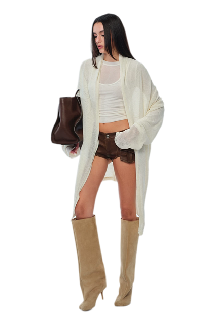 Áo cardigan dài đan lỗ xuyên thấu