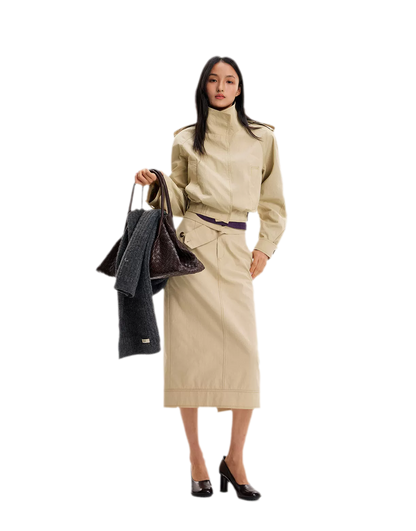 Structured High-Waisted Midi Skirt