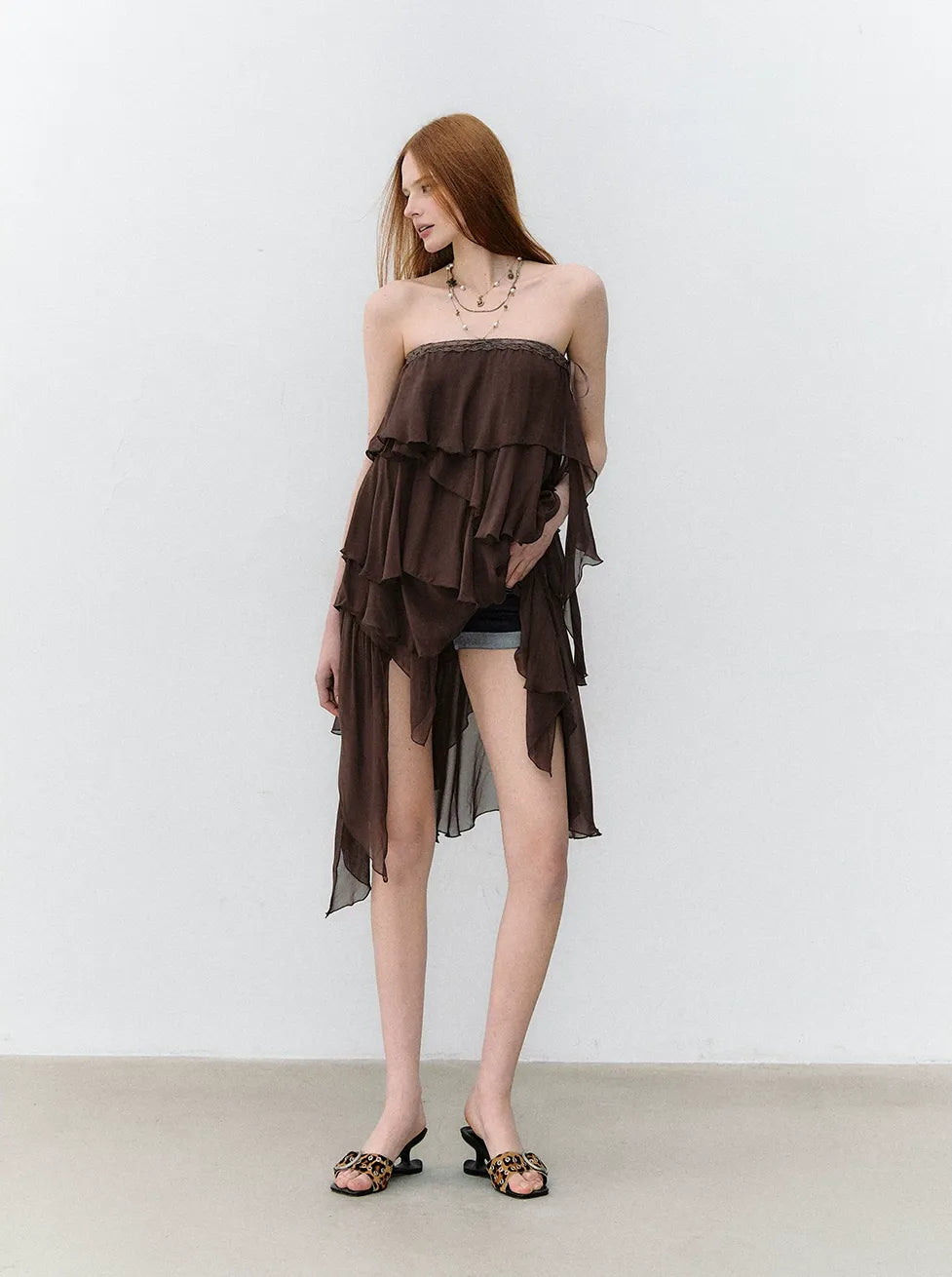 Asymmetric Chiffon Tie-Waist Strapless Skirt