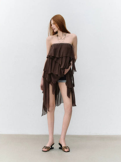 Asymmetric Chiffon Tie-Waist Strapless Skirt