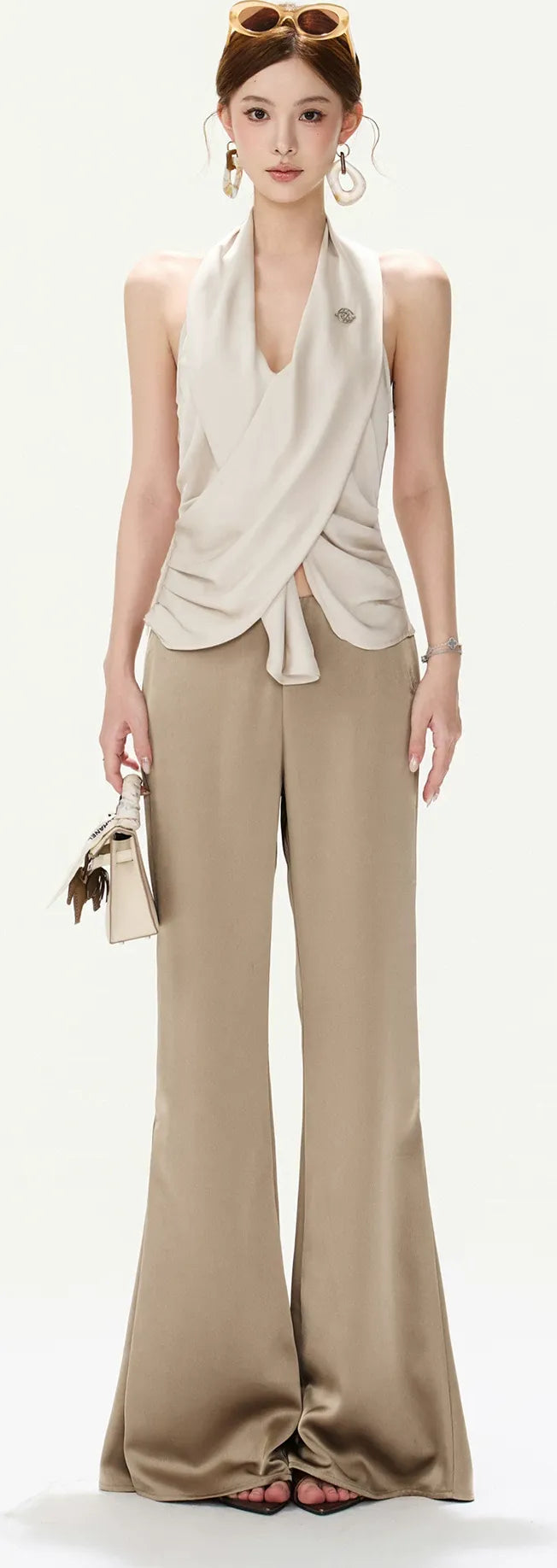 Satin Halter Ruched Top