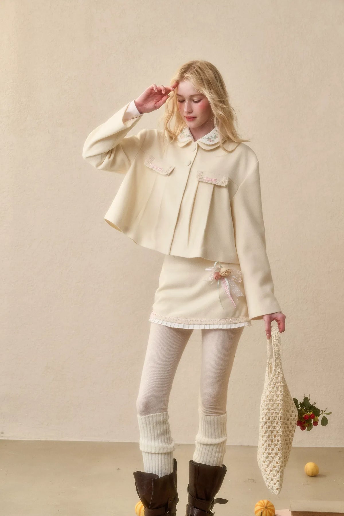 Embroidered Boxy Jacket Skirt Set