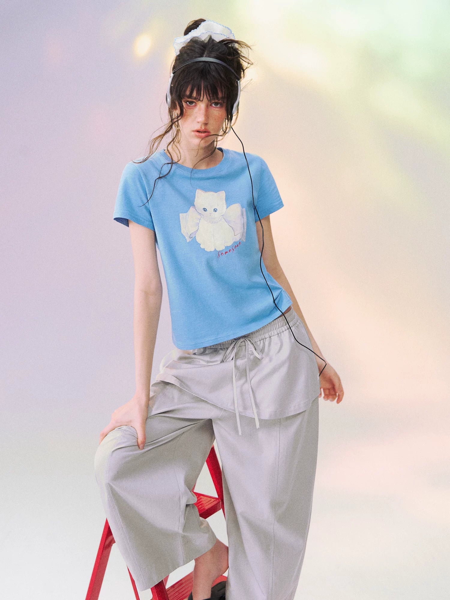 Bow Knot Kitten Short Sleeve T-shirt