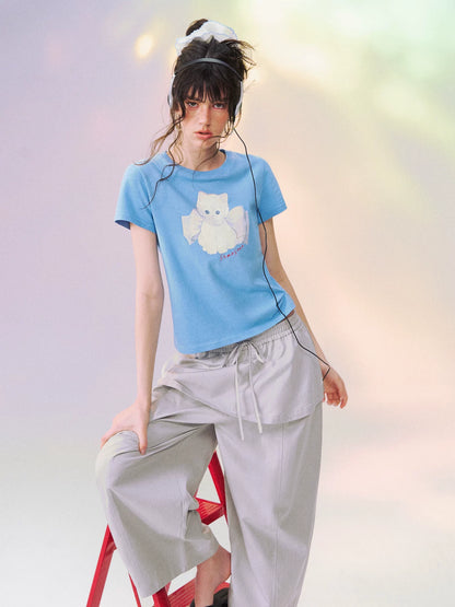 Bow Knot Kitten Short Sleeve T-shirt