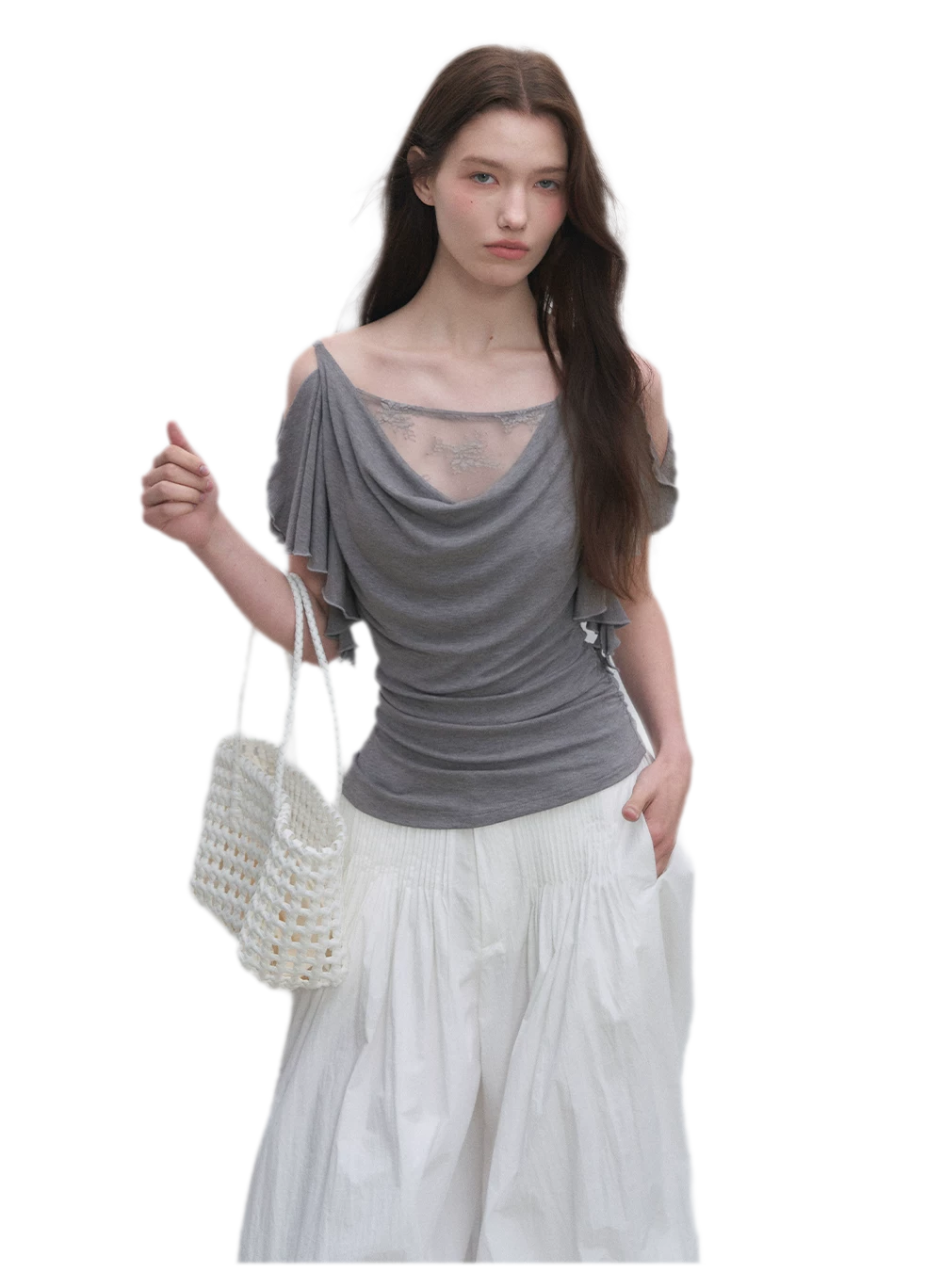 Tencel Lace Cowl Neck Top
