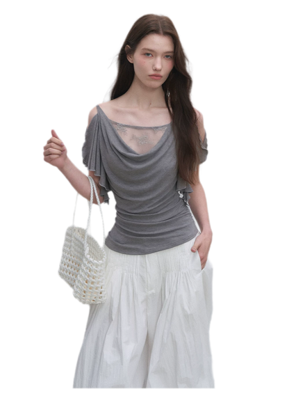 Tencel Lace Cowl Neck Top