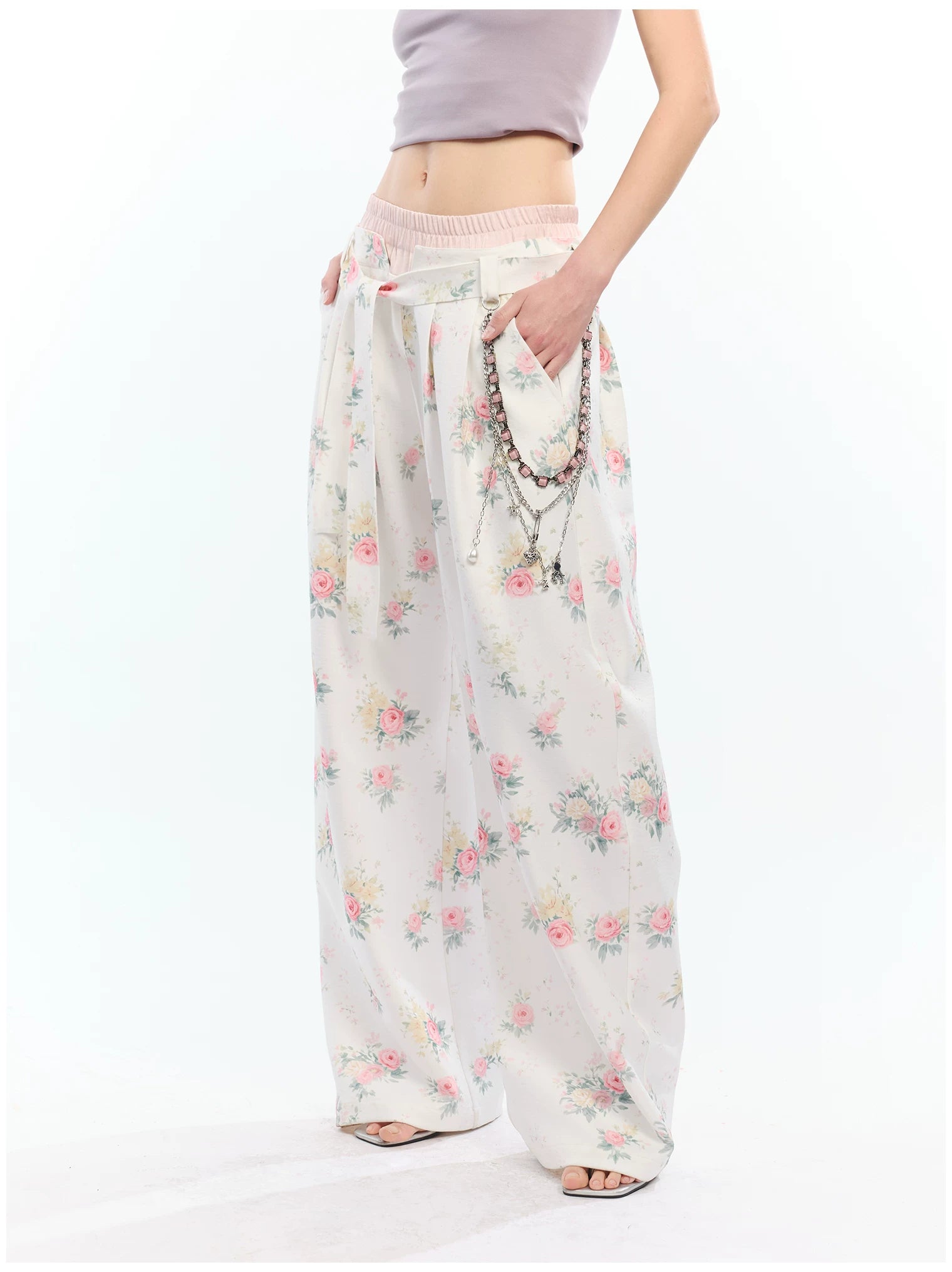 Floral Print Loose Wide Leg Pants