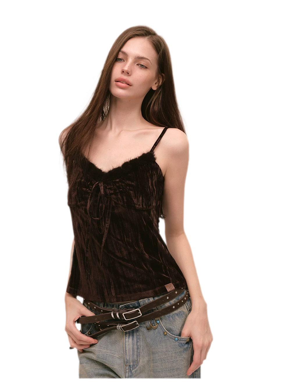 Embossed Pleated Velvet Cami Top