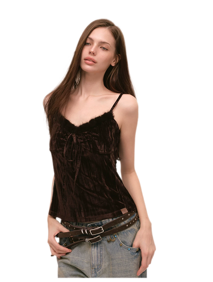 Embossed Pleated Velvet Cami Top