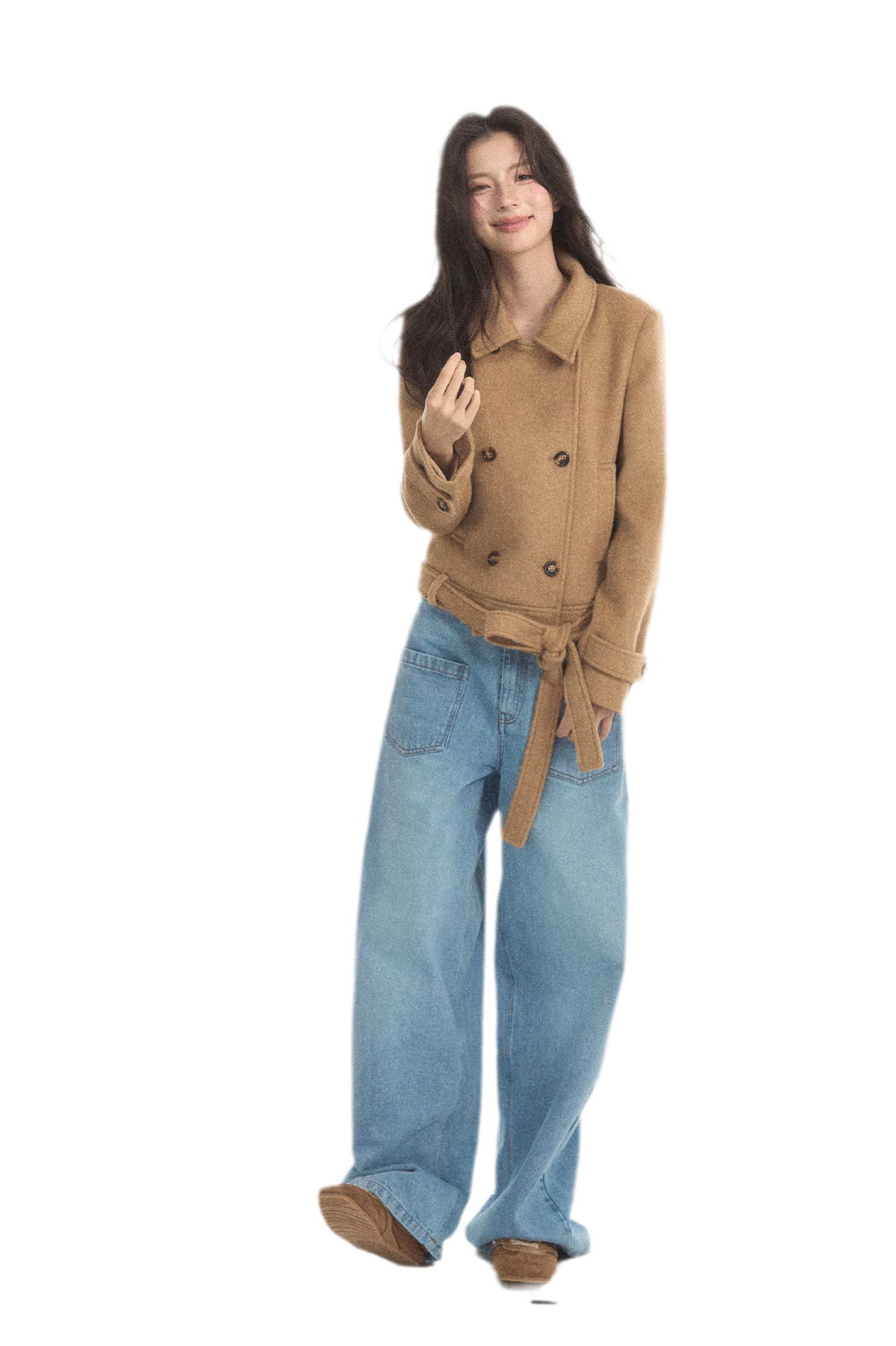 Wool Double-Breasted Cropped Coat