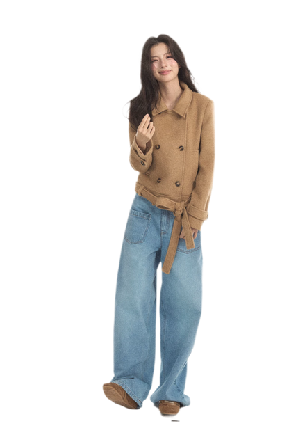 Wool Double-Breasted Cropped Coat