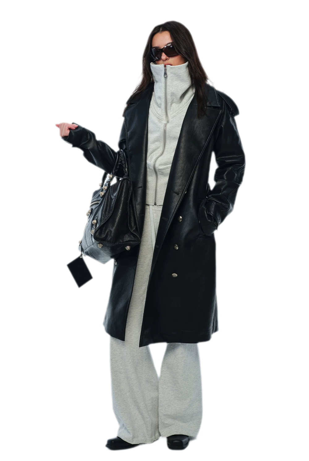 PU Leather Belted Trench Coat