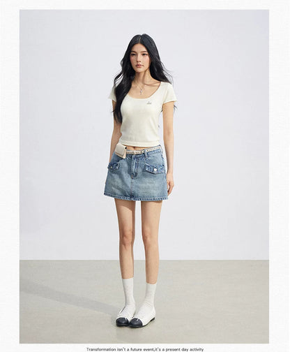 Candy Color U-Neck Short Sleeve T-Shirt