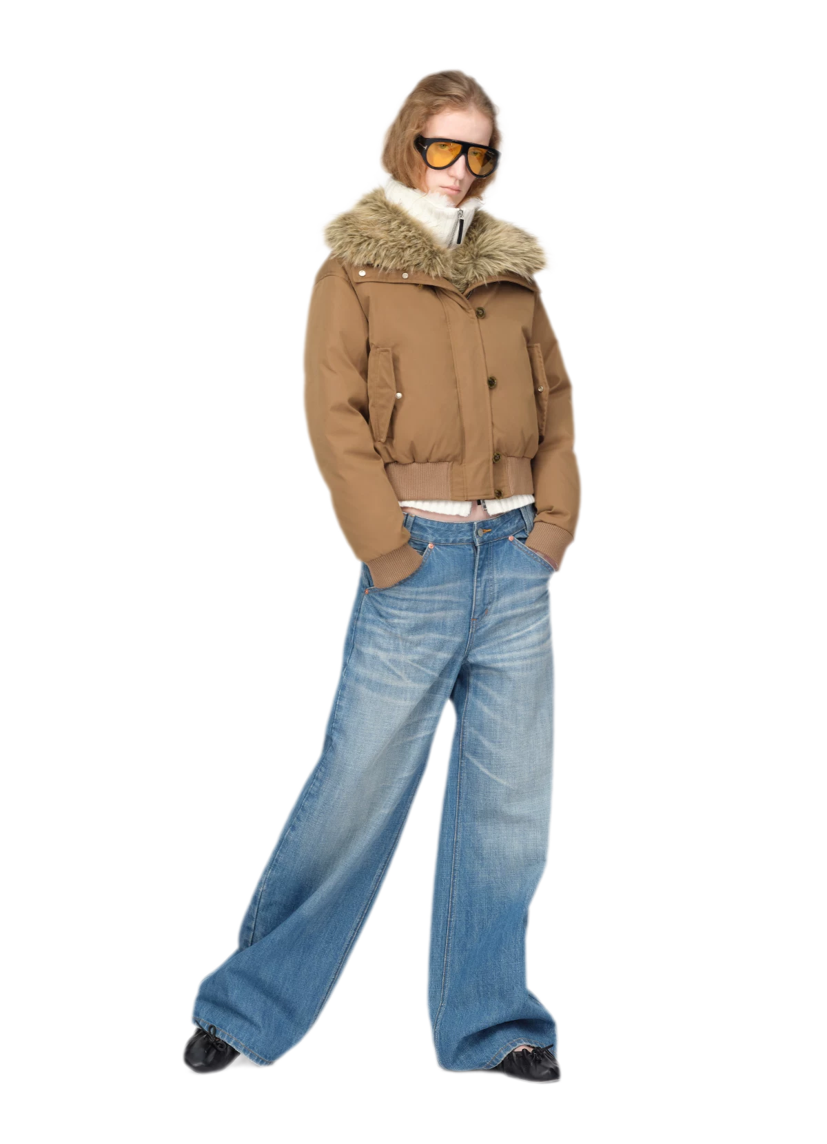Washed Whisker Wide-Leg Jeans