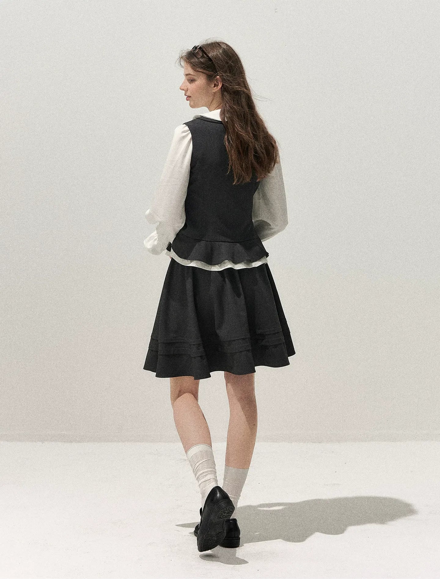 Textured Pleated Vest Skirt Set