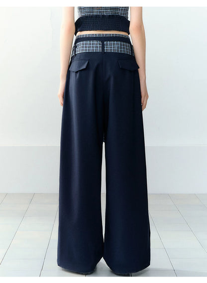 Navy Blue Plaid Two-Piece Set
