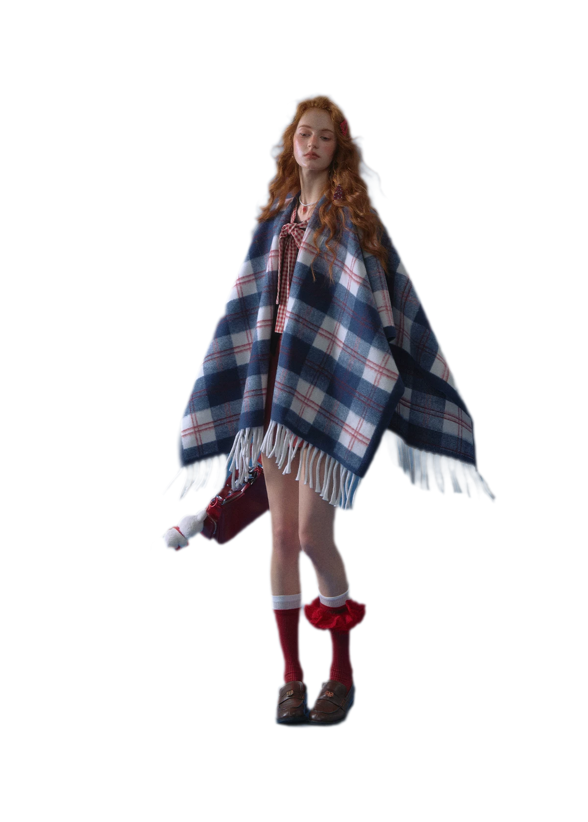 Vintage Plaid Fringed Shawl